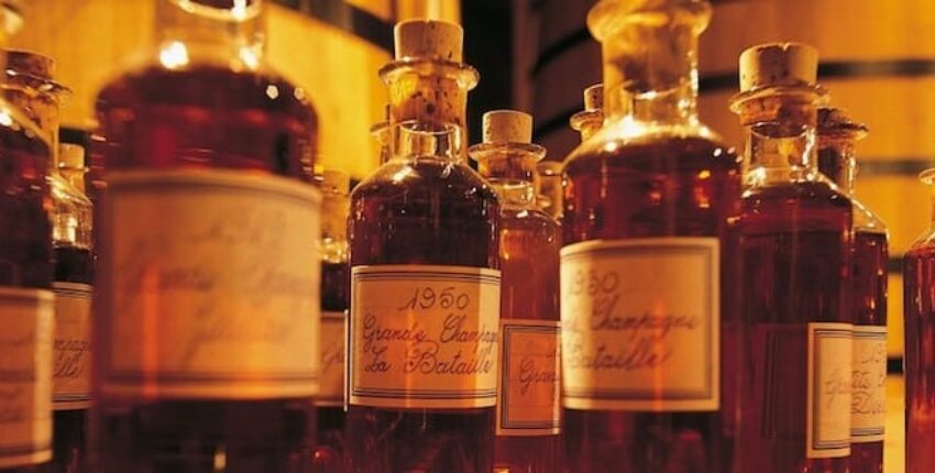 Cognac d'Angoulême, bouteilles en verre ambré luxueuses.