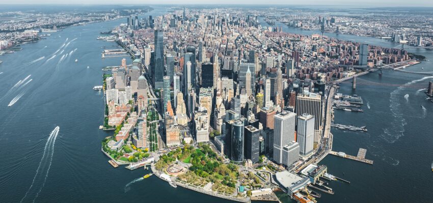 New York skyline from helicopter